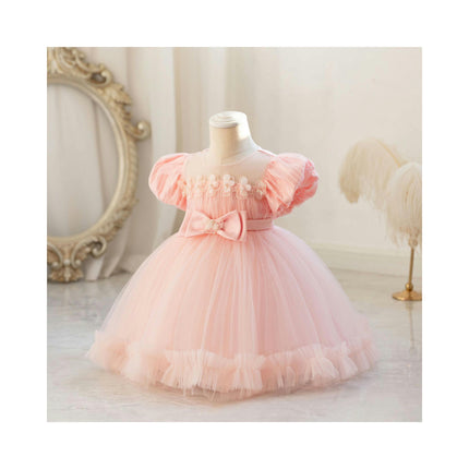 Children's Weekend Dress Bowknot Princess Dress Wedding Bubble Sleeve Tutu