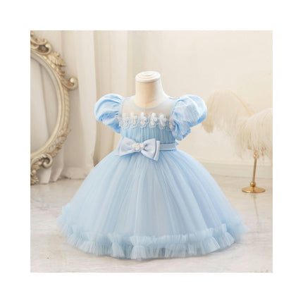 Children's Weekend Dress Bowknot Princess Dress Wedding Bubble Sleeve Tutu