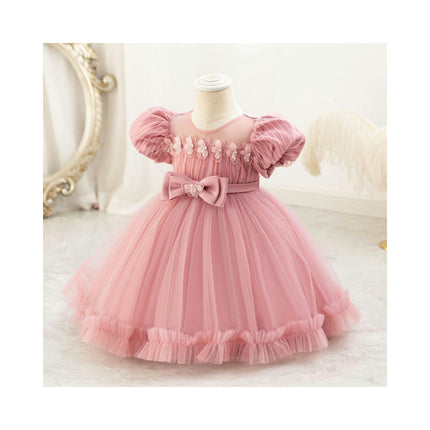 Children's Weekend Dress Bowknot Princess Dress Wedding Bubble Sleeve Tutu