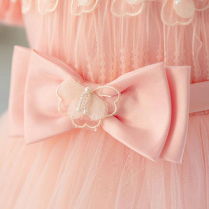 Children's Weekend Dress Bowknot Princess Dress Wedding Bubble Sleeve Tutu