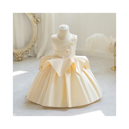 Satin Children's Evening Dress 3D Design Girls Princess Dress Flower Girl Dress