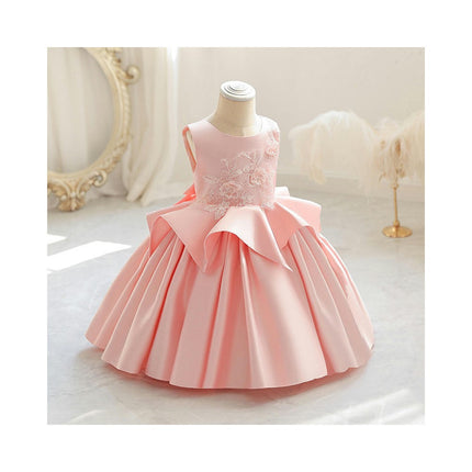 Satin Children's Evening Dress 3D Design Girls Princess Dress Flower Girl Dress