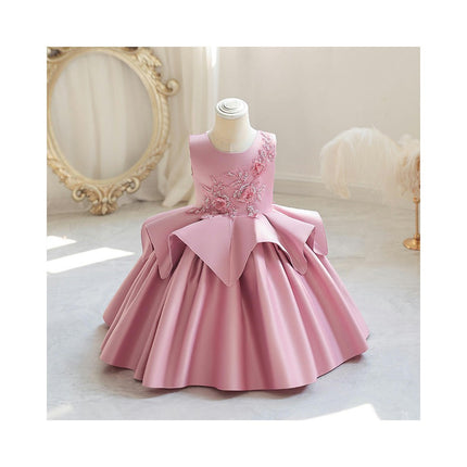 Satin Children's Evening Dress 3D Design Girls Princess Dress Flower Girl Dress