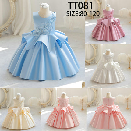 Satin Children's Evening Dress 3D Design Girls Princess Dress Flower Girl Dress