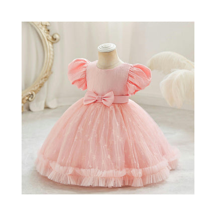 Baby Girl Star Tulle Princess Dresses Toddler Birthday Party Banquet Bubble Sleeve Dre