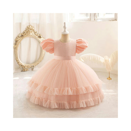 Girls Bubble Sleeve Gowns Princess Dresses Flower Girl Party Wedding Bridesmaid Tutus