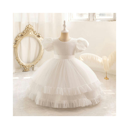 Girls Bubble Sleeve Gowns Princess Dresses Flower Girl Party Wedding Bridesmaid Tutus