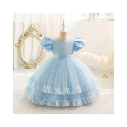 Girls Bubble Sleeve Gowns Princess Dresses Flower Girl Party Wedding Bridesmaid Tutus