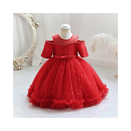 Baby Girl Gowns One Shoulder Princess Dresses Girls Short Sleeve Gowns Lace Dresses