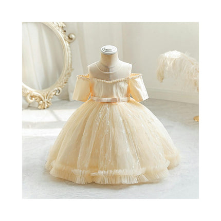 Baby Girl Gowns One Shoulder Princess Dresses Girls Short Sleeve Gowns Lace Dresses