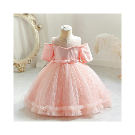 Baby Girl Gowns One Shoulder Princess Dresses Girls Short Sleeve Gowns Lace Dresses