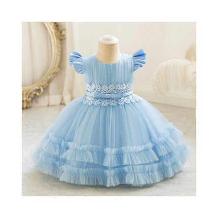 Baby Girl Lace Gown Princess Dress Birthday Party Ruffle Lace Sleeve Gown Dresses