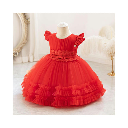 Baby Girl Lace Gown Princess Dress Birthday Party Ruffle Lace Sleeve Gown Dresses