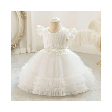 Baby Girl Lace Gown Princess Dress Birthday Party Ruffle Lace Sleeve Gown Dresses