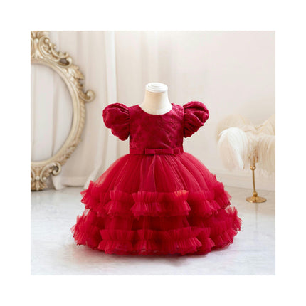 Baby Girl Embroidered Weekend Princess Dresses Bubble Sleeve Gowns Lace Dresses