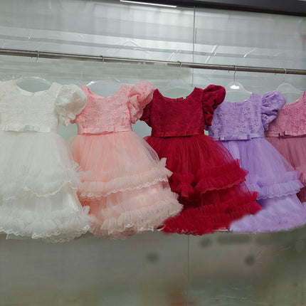 Baby Girl Embroidered Weekend Princess Dresses Bubble Sleeve Gowns Lace Dresses