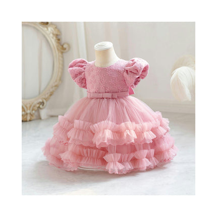 Baby Girl Embroidered Weekend Princess Dresses Bubble Sleeve Gowns Lace Dresses