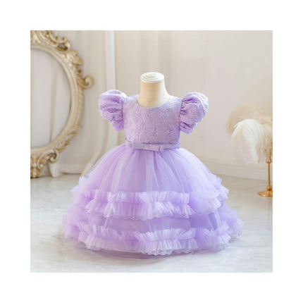 Baby Girl Embroidered Weekend Princess Dresses Bubble Sleeve Gowns Lace Dresses