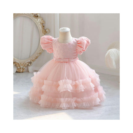 Baby Girl Embroidered Weekend Princess Dresses Bubble Sleeve Gowns Lace Dresses