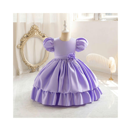 Girls Flower Dress Baby Birthday Party Ballet Tutu Satin Princess Dress