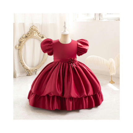 Girls Flower Dress Baby Birthday Party Ballet Tutu Satin Princess Dress