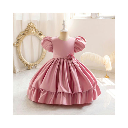 Girls Flower Dress Baby Birthday Party Ballet Tutu Satin Princess Dress