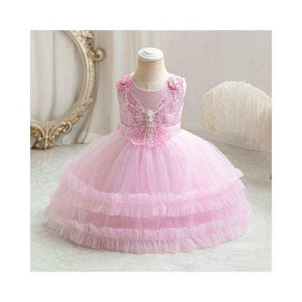 Children's Lace Gown Dresses Weekly Bow Sequin Tutu Birthday Dresses