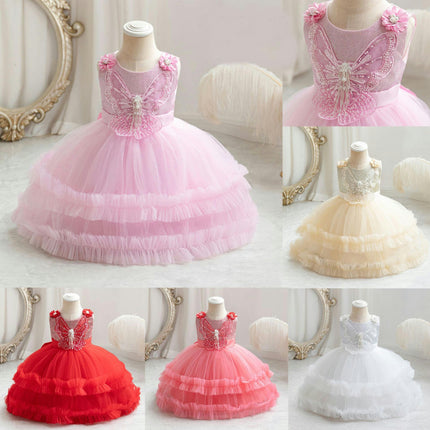 Children's Lace Gown Dresses Weekly Bow Sequin Tutu Birthday Dresses