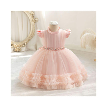 Girls Lace Gown Princess Dress Wedding Banquet Pearl Tulle Dresses