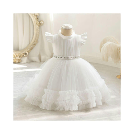 Girls Lace Gown Princess Dress Wedding Banquet Pearl Tulle Dresses