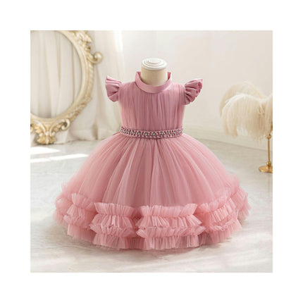 Girls Lace Gown Princess Dress Wedding Banquet Pearl Tulle Dresses