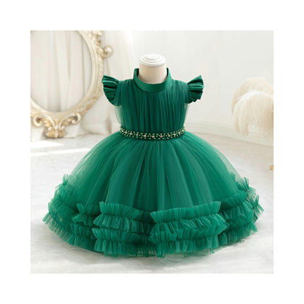 Girls Lace Gown Princess Dress Wedding Banquet Pearl Tulle Dresses