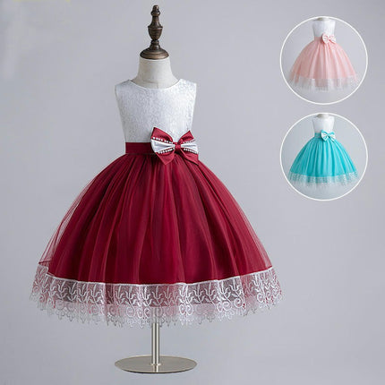 Children's Dress Dress Colorblock Puffy Wedding Princess Dress Girls Lace Dress