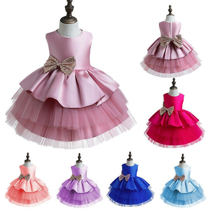 Baby Girls Satin Dress Toddler Wedding Bridesmaid Birthday Party Tulle Cake Dress