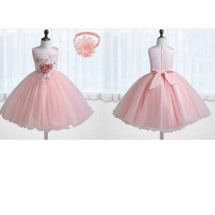 Medium/Big Kids Wedding Flower Girl Dress 3D Flower Pageant Dress Birthday Tulle Dress