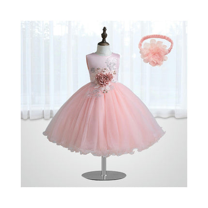 Medium/Big Kids Wedding Flower Girl Dress 3D Flower Pageant Dress Birthday Tulle Dress