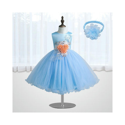 Medium/Big Kids Wedding Flower Girl Dress 3D Flower Pageant Dress Birthday Tulle Dress