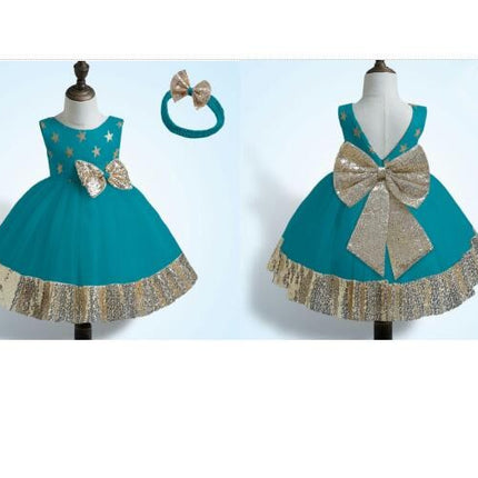 Baby Girl Beauty Pageant Sequined Tulle Dress Toddler Gown with Tiara