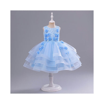 Children's Birthday Party Dress Princess Dress Big and Medium Kids Mesh Flower Beaded Dress