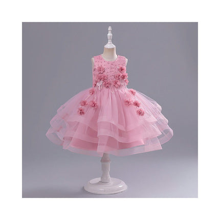 Children's Birthday Party Dress Princess Dress Big and Medium Kids Mesh Flower Beaded Dress