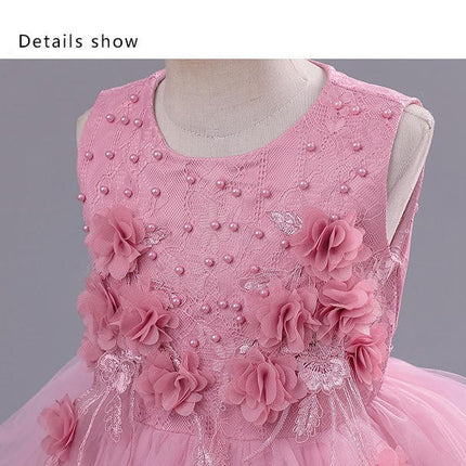 Children's Birthday Party Dress Princess Dress Big and Medium Kids Mesh Flower Beaded Dress