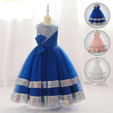 Princess Sequined Tulle Dress Mid-Large Kids Bridesmaid Wedding Birthday Party Beauty Pageant Dres