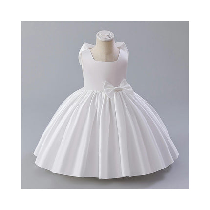 Flower Girl Dress for Wedding Sleeveless Satin Bowknot Tulle Tutu Birthday Party Prom Gown