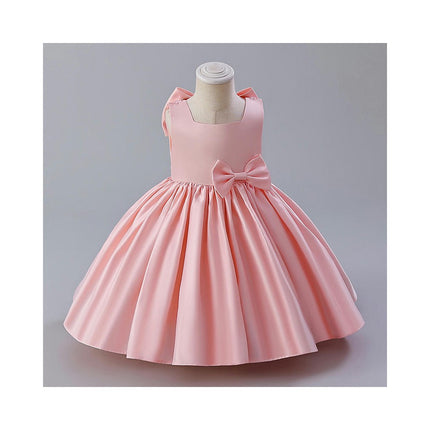 Flower Girl Dress for Wedding Sleeveless Satin Bowknot Tulle Tutu Birthday Party Prom Gown