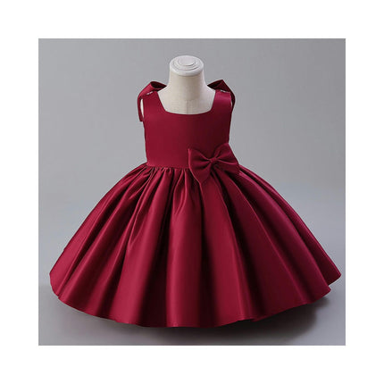 Flower Girl Dress for Wedding Sleeveless Satin Bowknot Tulle Tutu Birthday Party Prom Gown