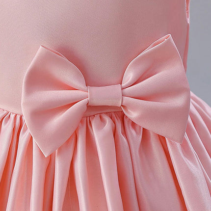 Flower Girl Dress for Wedding Sleeveless Satin Bowknot Tulle Tutu Birthday Party Prom Gown