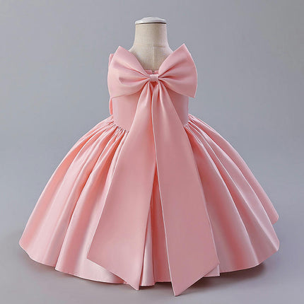 Flower Girl Dress for Wedding Sleeveless Satin Bowknot Tulle Tutu Birthday Party Prom Gown