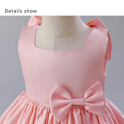 Flower Girl Dress for Wedding Sleeveless Satin Bowknot Tulle Tutu Birthday Party Prom Gown