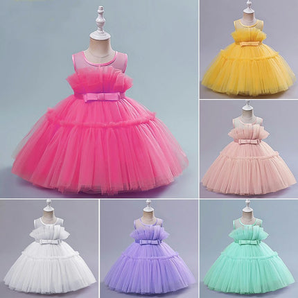 Girls Applique Birthday Party Princess Flower Dress Wedding Ball Gown-A1