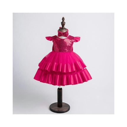 Baby Girl Wedding Celebration Dress Birthday Party Dress with Tiara